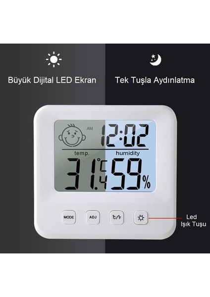 Dijital LCD Masaüstü Saat Sıcaklık Nem Konfor Alarm LED Işıklı Mini Saat