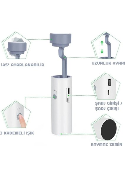3 Kademe Işıklı Çok Fonksiyonlu Masa Lambası Powerbank Telefon Standı Fener 4in1 1200MAH