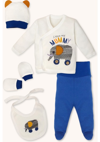 Şapkalı Önlüklü Eldivenli Kendinden Patikli 5' Li Yenidoğan Seti