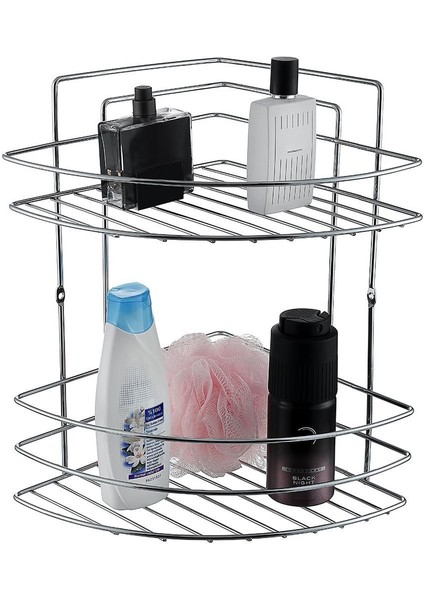2 Raflı Krom Banyo Rafı Şampuanlık Sabunluk Banyo Duş Düzenleyici