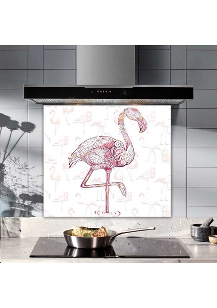 Flamingo Desen | Cam Ocak Arkası Koruyucu | 52cm x 60cm