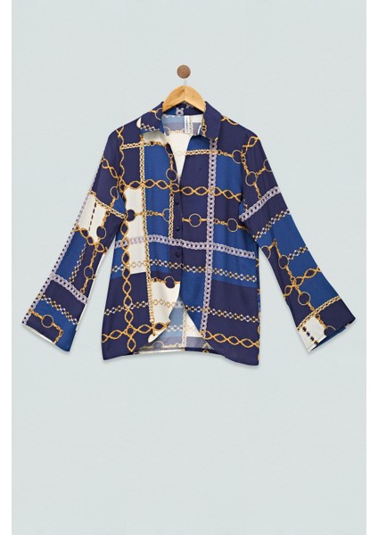 Zincir Desenli Saks Gömlek