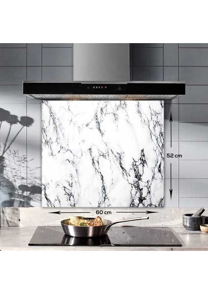 Beyaz Mermer Görünümlü | Cam Ocak Arkası Koruyucu | 52cm x 60cm fiyatları