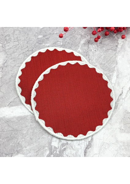 Bordo Renkli Yuvarlak Nakışlı 2'li Kokteyl Peçetesi