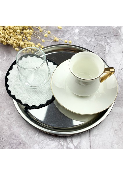 Siyah Renkli Yuvarlak Nakışlı 4'lü Kokteyl Peçetesi