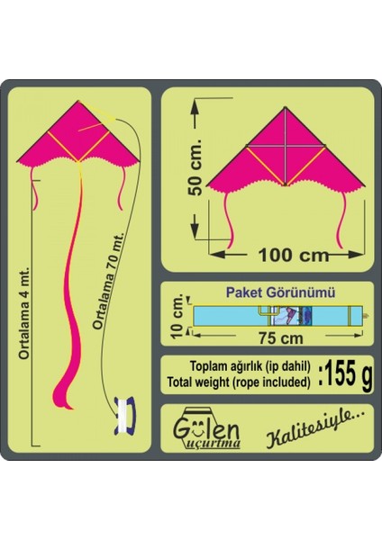 / Kumaş Delta Uçurtma (Orta Boy) Dalgalı Kanat ( Siyah-Beyaz )