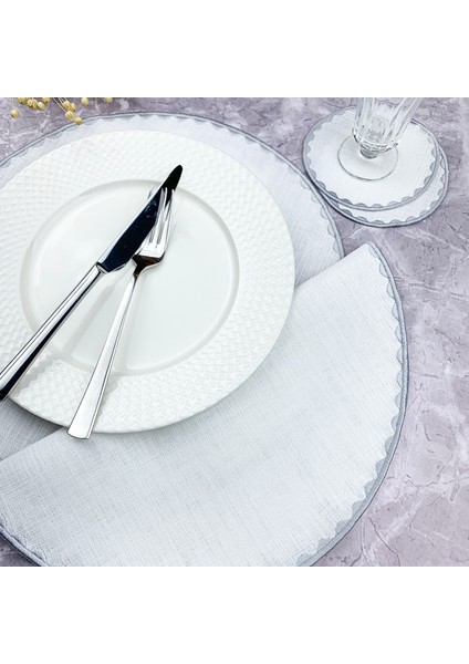 Gümüş Gri Renkli Yuvarlak Nakışlı 4 Parça Set Amerikan Servis ve Kokteyl Peçetesi Amerikan Servis fiyatları