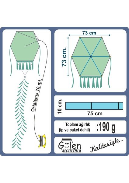 / Küp Desen - Kumaş Çerçeveli Altıgen Uçurtma
