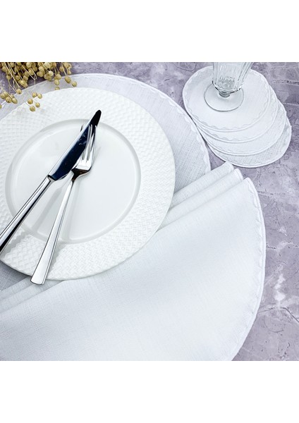 Beyaz Renkli Yuvarlak Nakışlı 8 Parça Set Amerikan Servis ve Kokteyl Peçetesi Amerikan Servis fiyatları