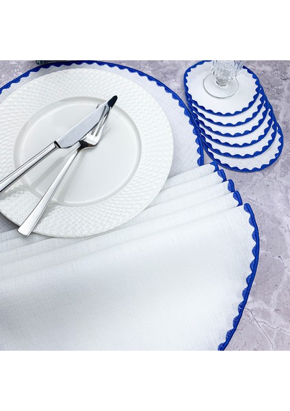 Mavi Renkli Yuvarlak Nakışlı 12 Parça Set Amerikan Servis ve Kokteyl Peçetesi Amerikan Servis fiyatları