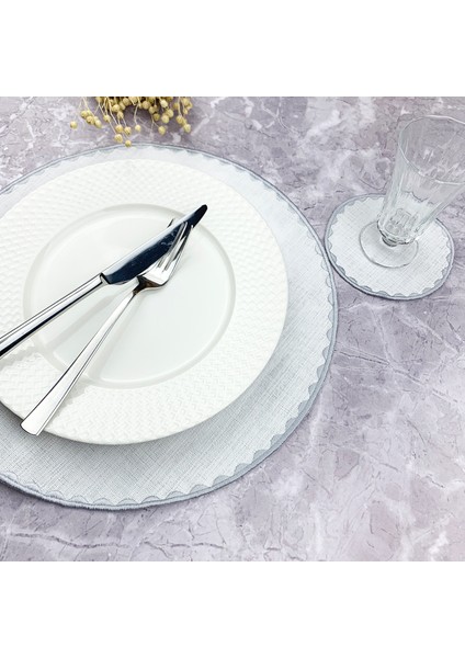 Gümüş Gri Renkli Yuvarlak Nakışlı 2 Parça Set Amerikan Servis ve Kokteyl Peçetesi Amerikan Servis fiyatları
