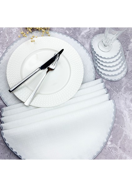 Gümüş Gri Renkli Yuvarlak Nakışlı 12 Parça Set Amerikan Servis ve Kokteyl Peçetesi Amerikan Servis fiyatları