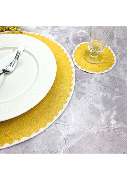 Hardal Renkli Yuvarlak Nakışlı 2 Parça Set Amerikan Servis ve Kokteyl Peçetesi Amerikan Servis fiyatları