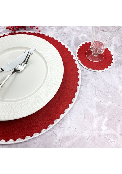 Bordo Renkli Yuvarlak Nakışlı 2 Parça Set Amerikan Servis ve Kokteyl Peçetesi Amerikan Servis fiyatları