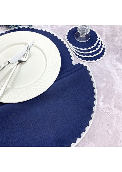 Lacivert Renkli Yuvarlak Nakışlı 8 Parça Set Amerikan Servis ve Kokteyl Peçetesi Amerikan Servis fiyatları