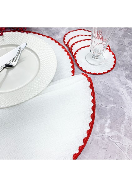 Kırmızı Renkli Yuvarlak Nakışlı 8 Parça Set Amerikan Servis ve Kokteyl Peçetesi Amerikan Servis fiyatları