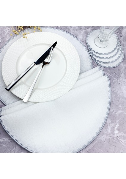 Gümüş Gri Renkli Yuvarlak Nakışlı 8 Parça Set Amerikan Servis ve Kokteyl Peçetesi Amerikan Servis fiyatları