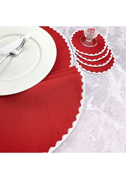 Bordo Renkli Yuvarlak Nakışlı 8 Parça Set Amerikan Servis ve Kokteyl Peçetesi Amerikan Servis fiyatları