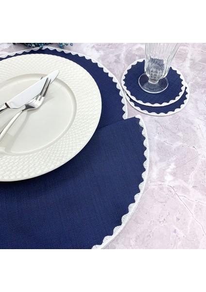 Lacivert Renkli Yuvarlak Nakışlı 4 Parça Set Amerikan Servis ve Kokteyl Peçetesi Amerikan Servis fiyatları