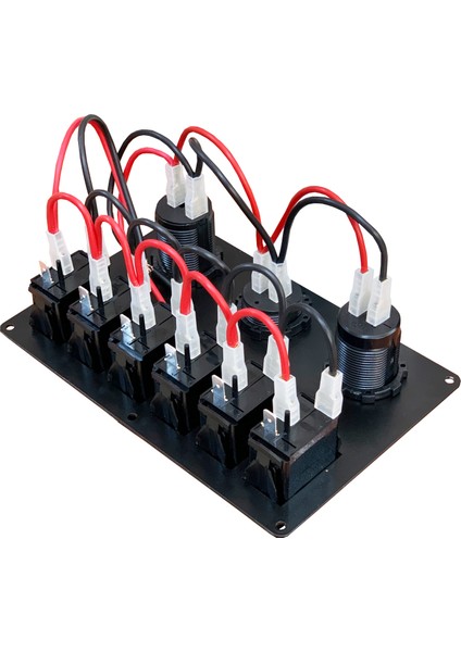 Switch Panel 6 Anahtarlı Usb Type-C + Voltmetre + Şarj Soketli 12-24V 120X180mm Yeşil Işık modelleri