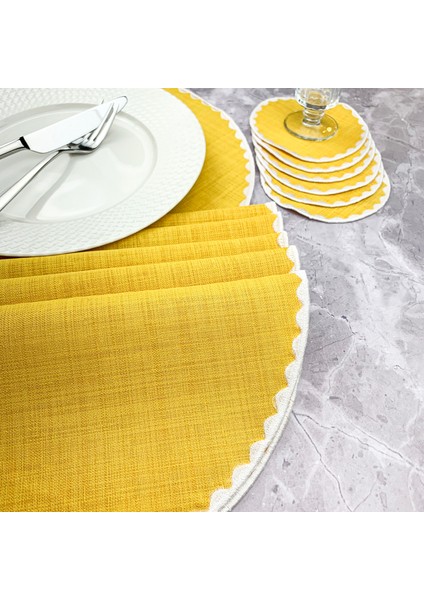 Hardal Renkli Yuvarlak Nakışlı 12 Parça Set Amerikan Servis ve Kokteyl Peçetesi Amerikan Servis fiyatları