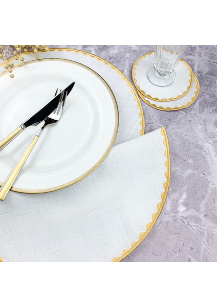 Gold Renkli Yuvarlak Nakışlı 4 Parça Set Amerikan Servis ve Kokteyl Peçetesi Amerikan Servis fiyatları