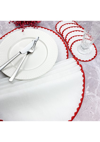 Kırmızı Renkli Yuvarlak Nakışlı 12 Parça Set Amerikan Servis ve Kokteyl Peçetesi Amerikan Servis fiyatları