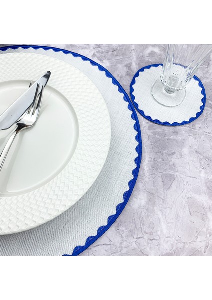 Mavi Renkli Yuvarlak Nakışlı 2 Parça Set Amerikan Servis ve Kokteyl Peçetesi Amerikan Servis fiyatları