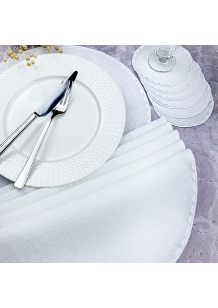 Beyaz Renkli Yuvarlak Nakışlı 12 Parça Set Amerikan Servis ve Kokteyl Peçetesi Amerikan Servis fiyatları