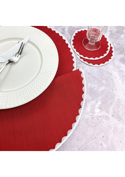 Bordo Renkli Yuvarlak Nakışlı 4 Parça Set Amerikan Servis ve Kokteyl Peçetesi Amerikan Servis fiyatları