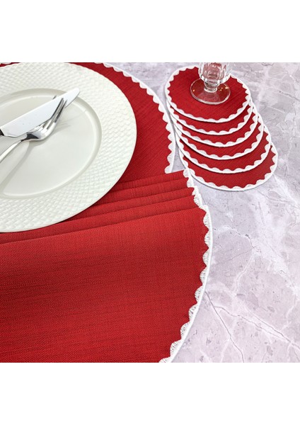 Bordo Renkli Yuvarlak Nakışlı 12 Parça Set Amerikan Servis ve Kokteyl Peçetesi Amerikan Servis fiyatları