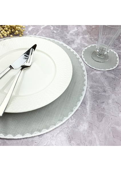 Gri Renkli Yuvarlak Nakışlı 2 Parça Set Amerikan Servis ve Kokteyl Peçetesi Amerikan Servis fiyatları