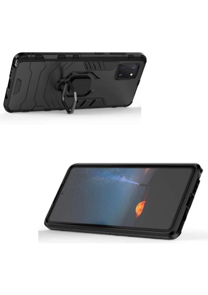 Samsung Galaxy A81 - M60S - Note 10 Lite Batman Serisi Yüzük Standlı Armor Kılıf - Siyah
