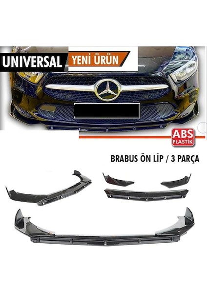 ŞüsCarOto Aksesuar Üniversal Esnek Brabus Lip 3 Parça Piano Black Abs Plastik Flaplı