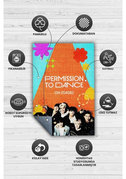 Permission To Dance Pamuklu Dokuma Tabanlı Yıkanabilir Dekoratif Halı