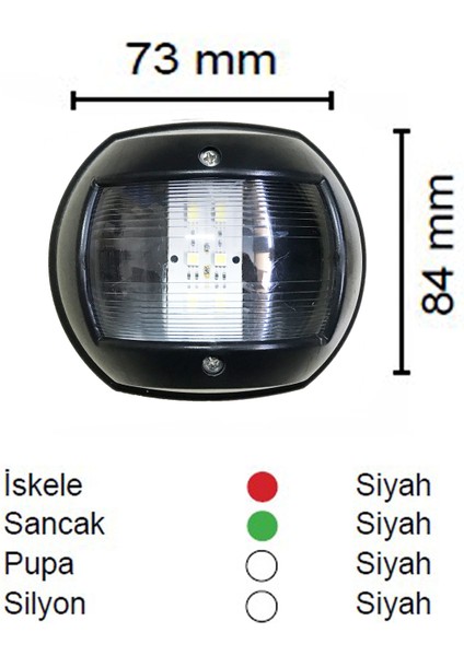 SL15 Tekne Seyir Feneri Siyah 12V LED 73X84MM 15M Kadar Tekneler Için