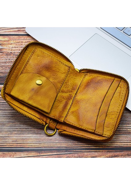 SG118 Erkekler Fermuarlı Cüzdan Retro Deri Billfold Kart Tutucu Değişikliği Depolama Çantası (Yurt Dışından) modelleri