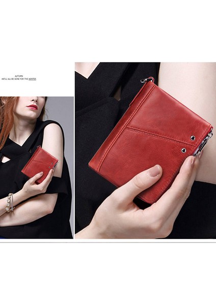 BP852 Üst Katmanlı Inek Kalıcı Deri Çanta Rfıd Blowantıon Cezearkesi Çoklu Kart Yuvası Fermuar Para Çantası (Yurt Dışından) modelleri