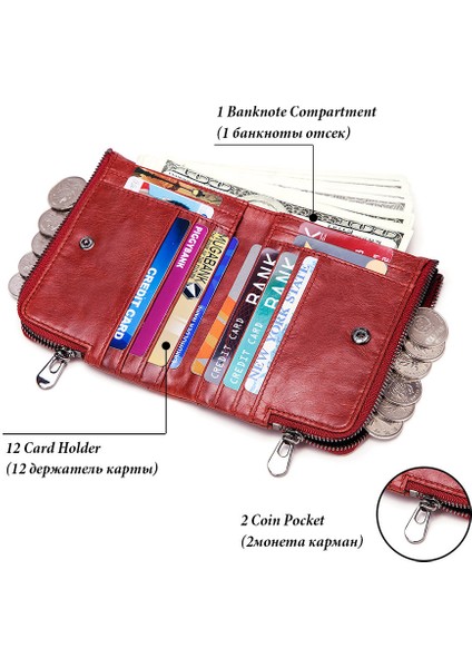 BP852 Üst Katmanlı Inek Kalıcı Deri Çanta Rfıd Blowantıon Cezearkesi Çoklu Kart Yuvası Fermuar Para Çantası (Yurt Dışından) fırsatları