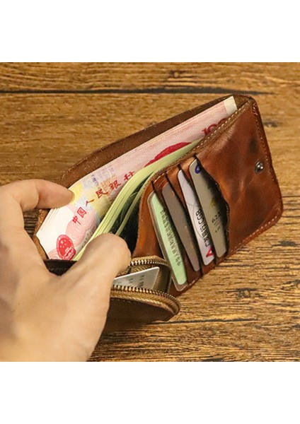 SG775 Retro Kırışmış Kırış Kirpik Deri Cüzdan Fermuar Cep Çok Kart Yuvası Para Çantası Billfold (Yurt Dışından) fiyatları