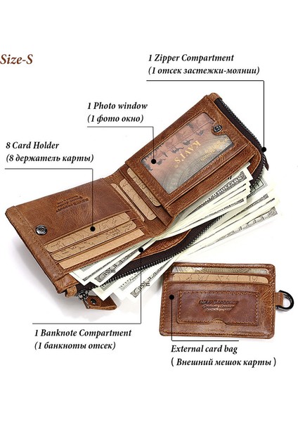 KA0038 Tam Tahıl Cowhide Deri Cüzdan Çok Fonksiyonlu Billfold Kart Tutucu Torbası, Boyut: S (Yurt Dışından) fırsatları