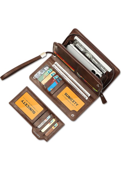 Sunicety Erkekler Uzun Cüzdan Rfid Engelleme Kart Depolama Koruması Para Nakit Para Taşıma Çanta Cep Telefonu Debriyaj Çanta (Yurt Dışından) fırsatları