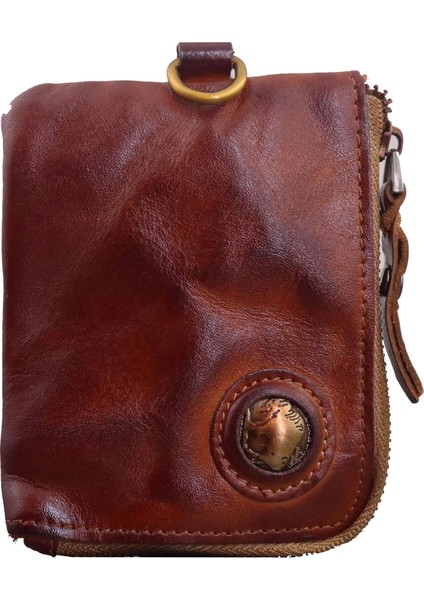 SG636 Retro Kırışmış Üst Katmanlı Cowhide Deri Fermuar Para Çantası Ehliyet Kartı Tutucu Çanta (Yurt Dışından)
