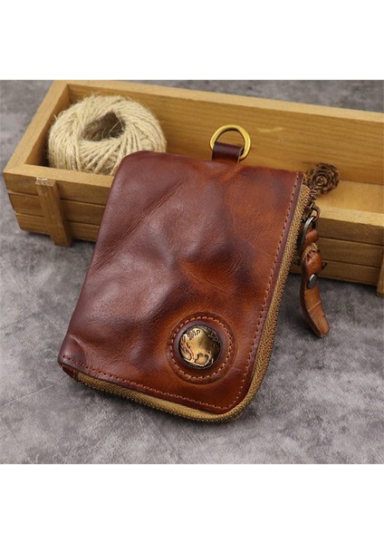 SG636 Retro Kırışmış Üst Katmanlı Cowhide Deri Fermuar Para Çantası Ehliyet Kartı Tutucu Çanta (Yurt Dışından) indirimleri