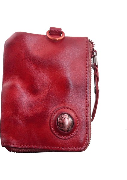 SG636 Retro Kırışmış Üst Katmanlı Cowhide Deri Fermuar Para Çantası Ehliyet Kartı Tutucu Çanta (Yurt Dışından)