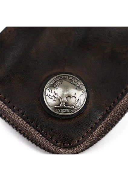 SG139 Retro Cowhide Deri Fermuar Para Çantası Anahtar Tutucu Mini Torama Cüzdanı (Yurt Dışından) fırsatları