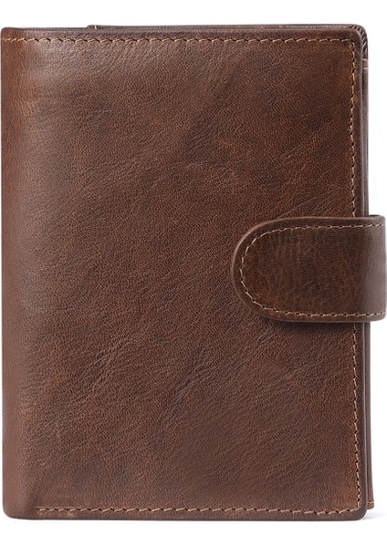 2063 Erkekler Retro Üst Katman Rfıd Engelleme Hasp Kısa Cüzdan Ince Para Kartı Tutucu (Yurt Dışından)