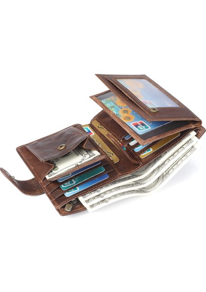 2063 Erkekler Retro Üst Katman Rfıd Engelleme Hasp Kısa Cüzdan Ince Para Kartı Tutucu (Yurt Dışından) fırsatları
