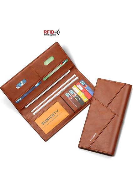 Sunicety Rfid Bloke Pu Deri Ultra Ince Iki Katlı Erkekler Uzun Cüzdan Kartları Nakit Tutucu Çanta (Yurt Dışından) fiyatları