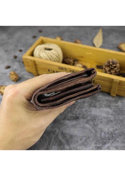 SG625 Cowhide Deri Kısa Cüzdan Değişim Çantası Mini Vintage Çanta Depolama Çantası Çoklu Kart Tutucu (Yurt Dışından) fırsatları